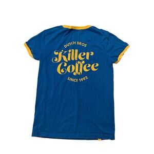 DUTCH BROS Killer Coffee Ringer Tee in Blue Yellow Size Small Unisex 100% Cotton